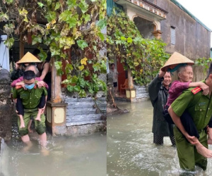 Chiến sĩ công an Nghệ An vào tận nhà cõng cụ già đi sơ tán: Hình ảnh 'lay động' khắp MXH ngày cuối tuần