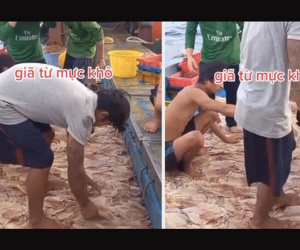 Cảnh làm mực khô trên biển khiến dân tình tranh cãi vì quá mất vệ sinh, ai hay ăn tốt nhất đừng nên xem