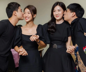 Khả Ngân đỏ bừng mặt ôm Thanh Sơn, đan tay, hôn má trong tiệc off đoàn 11 tháng 5 ngày, thật sự là phim giả tình thật?