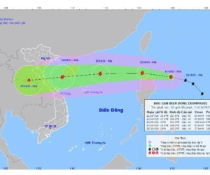 Bão Kompasu mạnh cấp 9 giật cấp 11, dự kiến vào Biển Đông trong 24 giờ tới