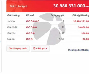 Vé số Vietlott trúng thưởng 30,9 tỉ đồng bán ở Hà Tĩnh