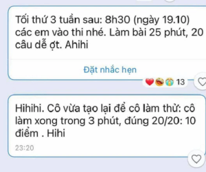 Cô giáo thông báo lịch thi online vào buổi tối, tiện tay gửi kèm 1 dòng tin nhắn làm tụi học trò tức anh ách