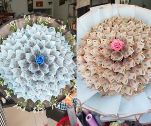 'Chốt đơn' ầm ầm bó hoa tiền thật mệnh giá 50 triệu đồng trở lên, chủ shop thức tới 2h đêm để gói - sáng ra khách đánh ô tô đến lấy