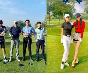 Hương Giang và Matt Liu cùng hẹn hò sân golf từ sớm nhưng vẫn quyết không đứng chung khung hình