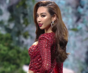 'Miss Cut-out' Thùy Tiên lộng lẫy xuất thần với layout 'Kim cương đỏ' tại bán kết Miss Grand