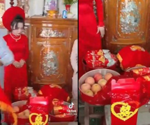 Đám cưới rình rang mà tráp sính lễ 'lèo tèo' đến thương cảm: Cô dâu mặt buồn rười rượi, thất vọng lắm đây!