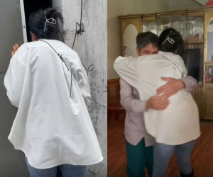 Về nhà giấu lịch trình, cô gái xuất hiện từ sau lưng khiến bố mẹ òa khóc vì bất ngờ