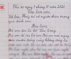 Cười xìu với bài văn miêu tả của học sinh lớp 4: 'Bà em không đóng lại được nên mới tòi ra bố em', pha 'bẻ lái' cuối cùng khiến người lớn cũng lạnh sống lưng