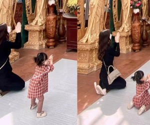 Cùng mẹ lên chùa xin lộc đầu năm, ái nữ nhà Đông Nhi khiến khán giả cười bò vì màn bắt chước cực bá đạo