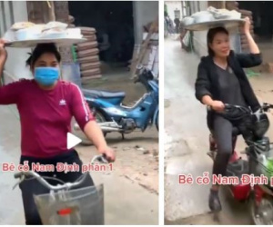 Thán phục trước màn ship cỗ của các bà cô Nam Định: Vừa đội mâm cỗ to uỳnh vừa đạp xe băng băng như làm xiếc
