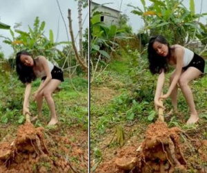 Bà Tưng tiếp tục diện đồ 'không thể ngắn hơn' khi nhổ sắn, cắt chuối, thừa nhận 'sống ảo' nhưng vẫn hút triệu lượt xem