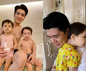 Cặp cháu nội song sinh của bầu Hiển càng ngắm càng yêu