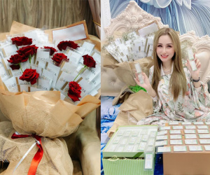 Đại gia chơi trội: Bó hoa 100 miếng vàng, hình trái tim toàn tiền 500 nghìn
