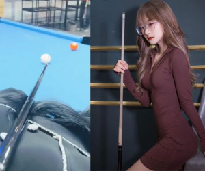 Hot Tiktoker 9,3 triệu followers - Gấm Kami nằm trên bàn bi-a, lấy vòng 1 ra kê bóng