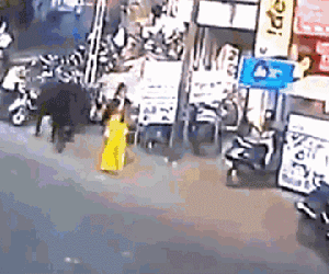 Clip: Đang đi bộ, người phụ nữ bị bò 'điên' húc văng lên không trung