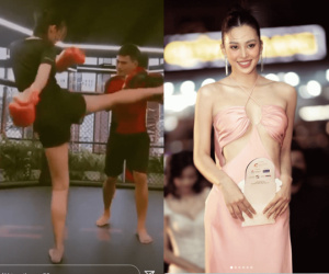 Hoa hậu Tiểu Vy tung khoảnh khắc tập boxing cực 'máu', khoe khéo đôi chân dài thẳng đuột xịn xò