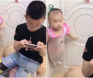 Giao nhiệm vụ cho anh chị 'lớn' trong nhà trông em, bố mẹ vừa bực vừa cười ra nước mắt