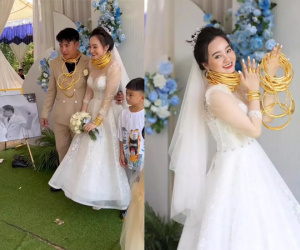 Đám cưới khủng ở Bình Phước: Cặp đôi gồng mình đeo 40 cây vàng, chú rể phụ vợ 'gánh' kiềng