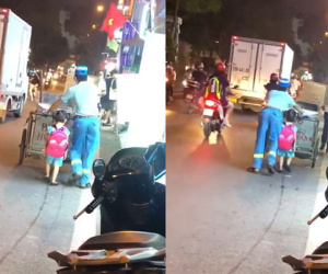 Clip bé gái 4 tuổi lẽo đẽo theo bố đi gom rác ở Hà Nội thu hút triệu like, khiến CĐM chạnh lòng