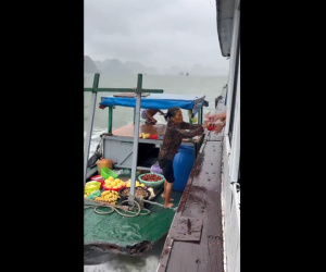 Video: Người phụ nữ 'đội mưa' bán hàng trên chiếc thuyền cũ ở Hạ Long khiến nhiều du khách thương cảm