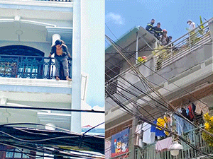 Video lực lượng cứu hộ buộc dây đưa thanh niên ngáo đá định nhảy lầu xuống đất an toàn