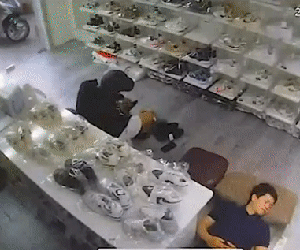 Vào cửa hàng mua giày dép nhưng nhân viên ngủ say sưa, nam thanh niên có hành động khiến ai cũng xuýt xoa