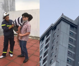 Giải cứu người đàn ông ngồi trên nóc tòa chung cư, liên tục la hét, nghi định tự tử