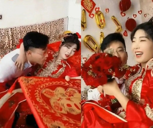 Chú rể loay hoay không bế nổi cô dâu nhưng lại có một phản ứng nhỏ làm xóa tan không khí gượng gạo
