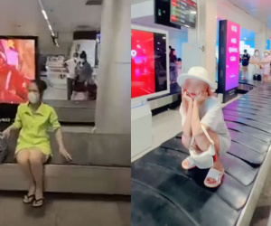 Đã xác minh được cô gái ngồi xổm trên băng chuyền hành lý ở sân bay, lại tiếp tục xuất hiện thêm 1 video khác