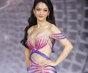 Lê Bống mượn đầm Miss Earth giấu lưng dài, đùi thô vẫn trượt hoa hậu