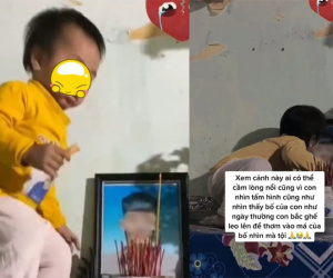 Con trai trèo lên bàn thờ, làm một hành động với di ảnh của bố khiến ai nấy nghẹn lòng
