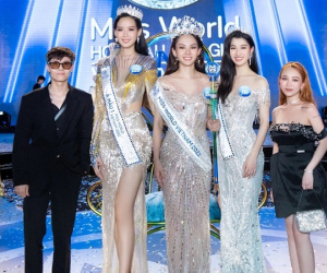 Bất chấp chiều cao 'nấm lùn', ái nữ nhà Minh Nhựa vẫn tự tin đọ dáng cùng top 3 Miss World Vietnam 2022