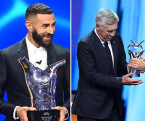 Benzema và Ancelotti cùng giành giải xuất sắc nhất năm của UEFA