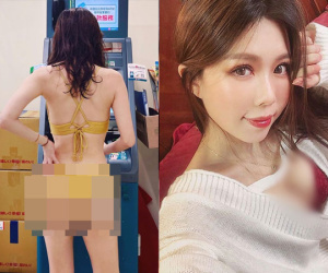 Ngượng chín mặt hot girl mặc bikini đứng rút tiền khoe dáng nuột