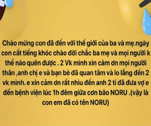 Vợ chuyển dạ trong đêm bão, chồng đặt luôn tên con là Noru
