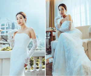 Đỗ Mỹ Linh diện váy cưới gợi cảm