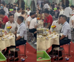 Dân tình quắn qoéo với hình ảnh hai thanh niên đi tiệc ngồi ôm khư khư túi xách của bạn gái