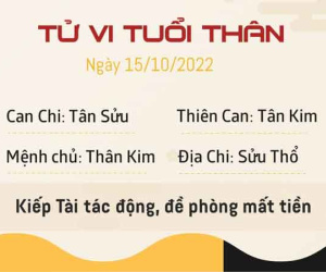 Tử vi thứ 7 ngày 15/10/2022 của 12 con giáp: Mão vượng phát, Thân cẩn thận mất tiền