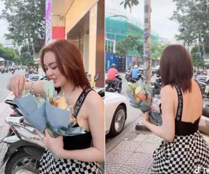 Hot girl bán hàng Trang Nemo chơi sang, cho nhân viên hẳn bó hoa tiền mang về tặng vợ