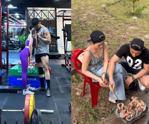Lệ Quyên được tình trẻ ôm chặt giữa phòng gym