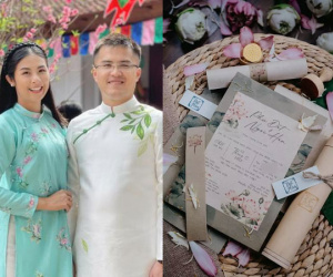 Thiệp cưới ống tre độc lạ và những quy định đáng chú ý trong hôn lễ của Hoa hậu Ngọc Hân