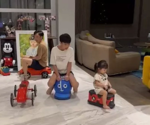 3 bố con Cường Đô La đua xe, Suchin biểu cảm 'chuẩn chị đại'