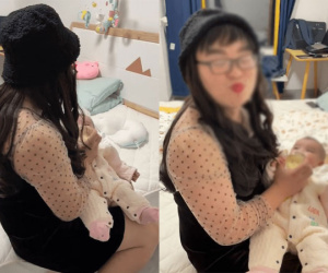 Mẹ vắng nhà, bố mặc váy, đội tóc giả hoá trang thành mẹ 'fake' cho con bú khiến dân tình cười nghiêng ngả