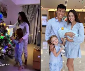 Vợ Bùi Tiến Dũng lộ ảnh khi ở nhà, xuề xòa chuẩn mẹ bỉm