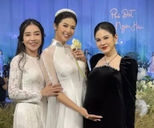 Mẹ bầu Thu Hoài đi đám cưới Ngọc Hân, nhan sắc chả kém cô dâu