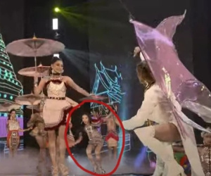 Trần Thanh Tâm té 'sấp mặt' trong đêm chung kết Miss Fabulous International