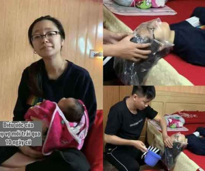 Hài hước với hình ảnh người vợ 'bị lừa' gội đầu sau 10 ngày ở cữ