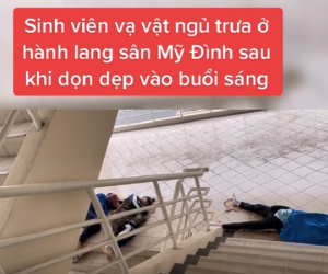 Xúc động dọn sân Mỹ Đình, sinh viên tranh thủ trải áo nghỉ trưa
