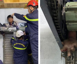 Giải cứu bé trai 11 tuổi bị kẹt tay vào cửa cuốn ở Đà Lạt