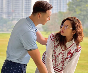 Mạnh Trường tình bể tình bên Thùy Anh ở sân golf